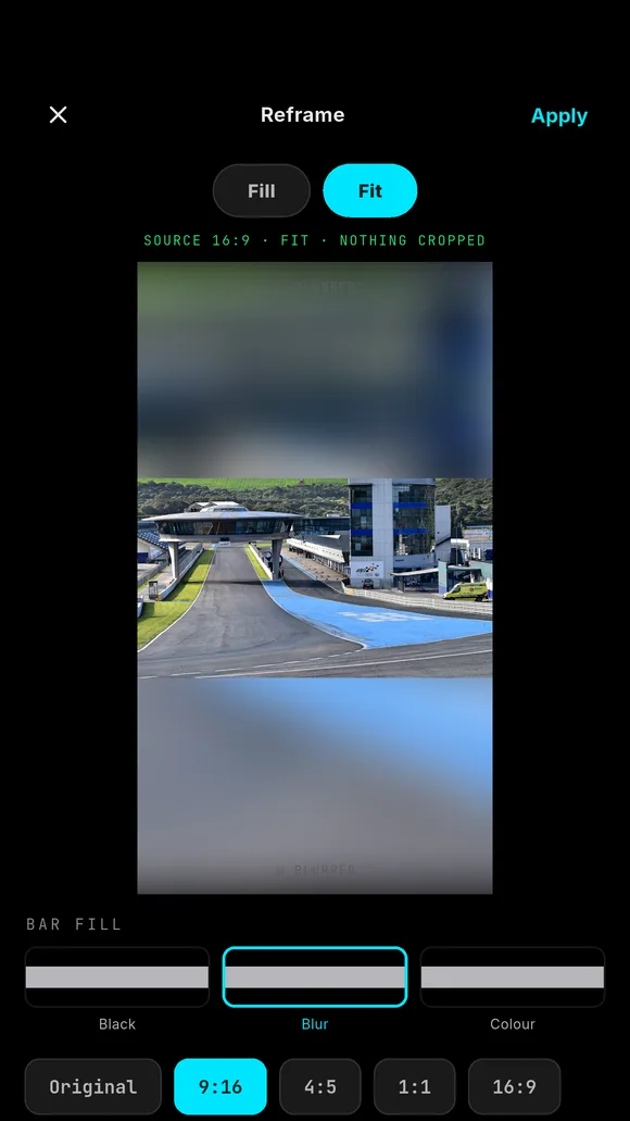 Any flight, reframed to 9:16